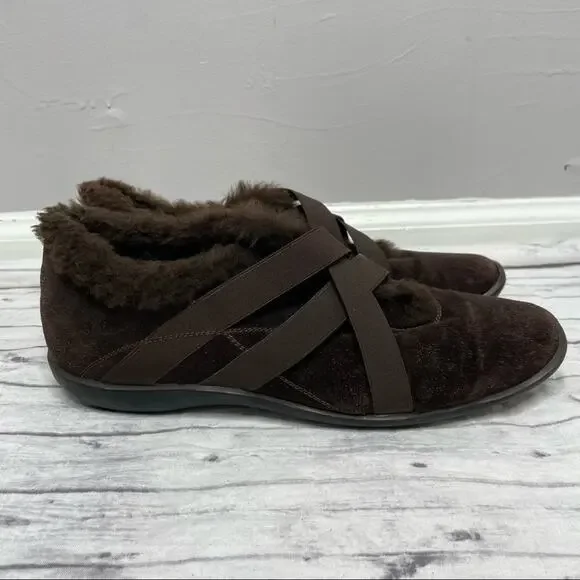 STUART WEITZMAN Suede Faux Fur Sneaker Shoes Womens Size 9.5 Brown Winter Spain - Picture 1 of 10